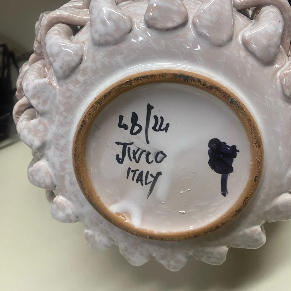 RARE FIND - Vintage Italian Porcelain Woven Basket with Braided Twisted Handle